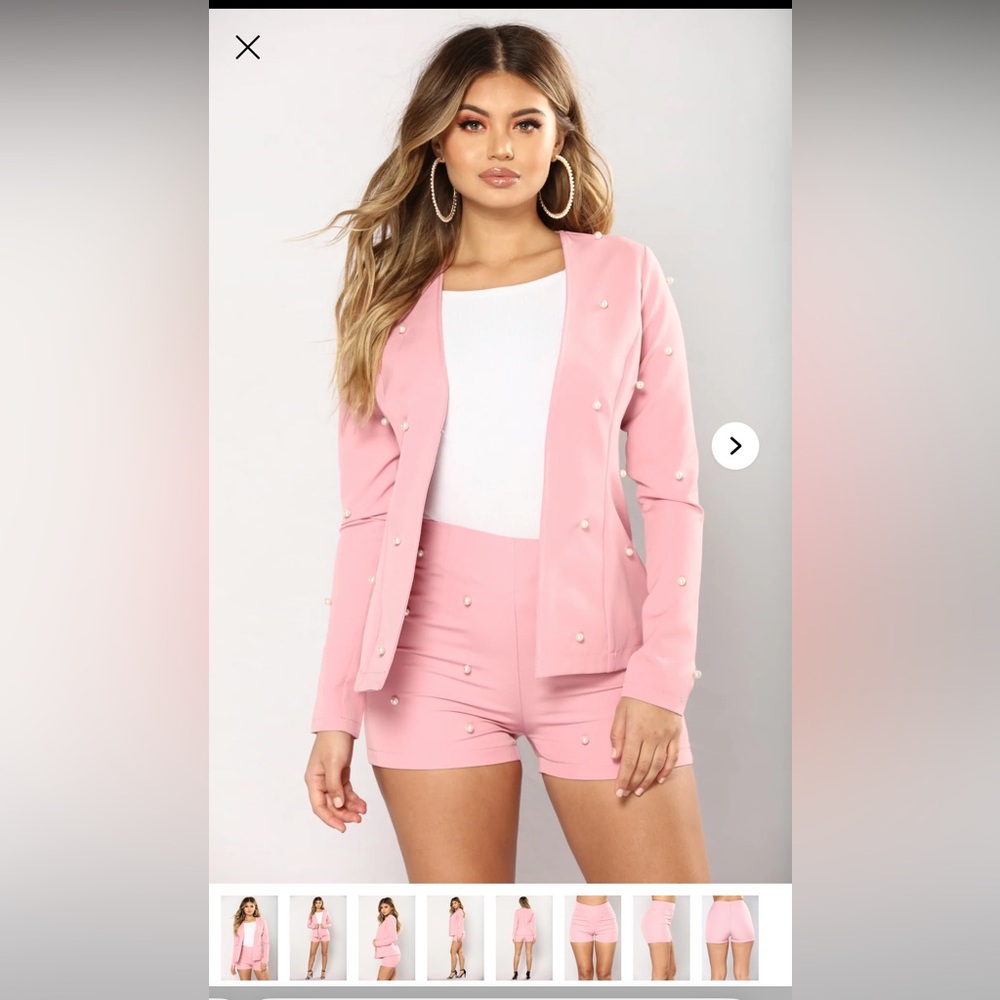 Pink Pearl Embellished Blazer and Shorts Set